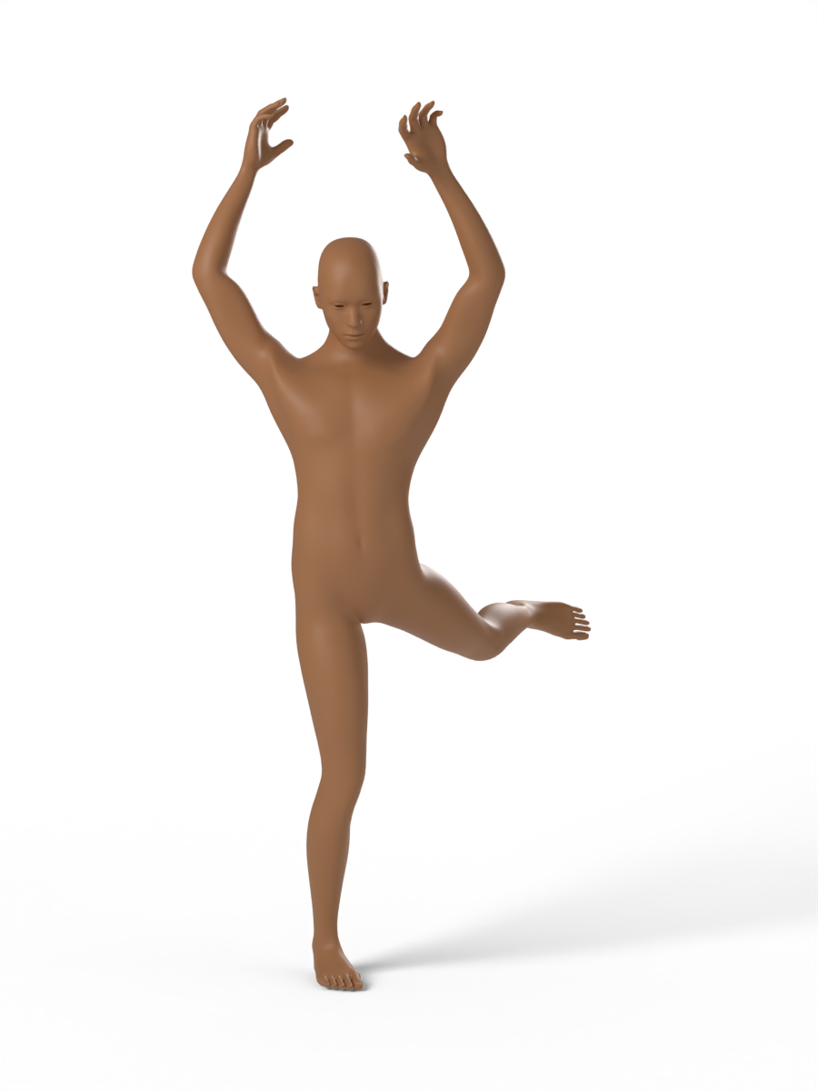 One-leg balance, arms raised — figure drawing reference