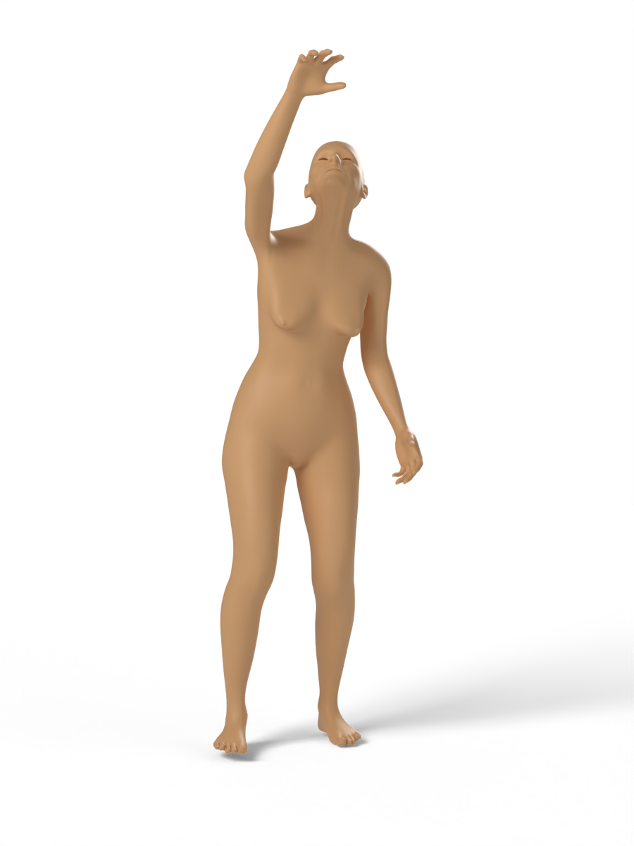 Standing, one arm reaching overhead — figure drawing reference