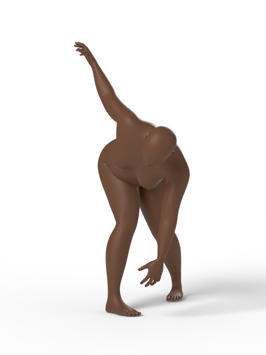 Forward fold with one arm raised — figure drawing reference
